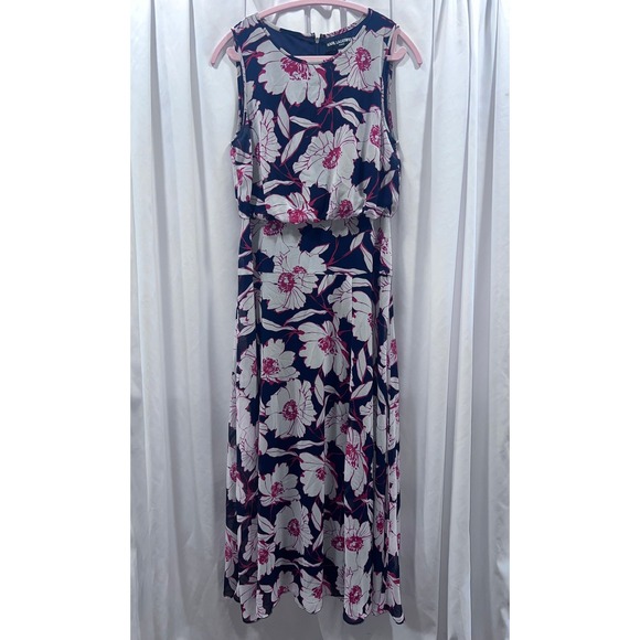 Karl Lagerfeld Paris Dresses & Skirts - Karl Lagerfeld Paris Womens Floral Chiffon Maxi Dress Navy Pink 8 Wedding Guest